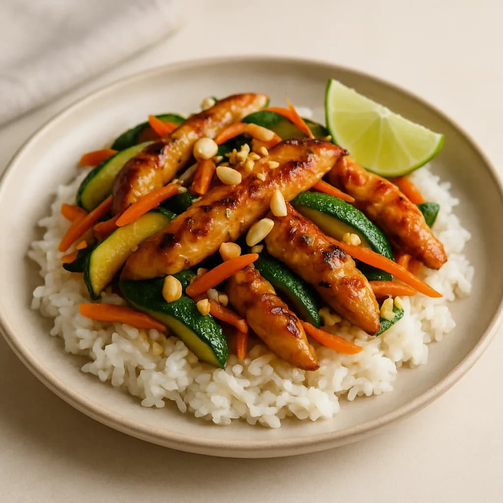 Asian Chicken with Garlic Rice and Peanuts