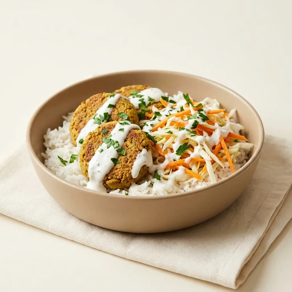 Bagt falafel bowl med hvidløgsyoghurt