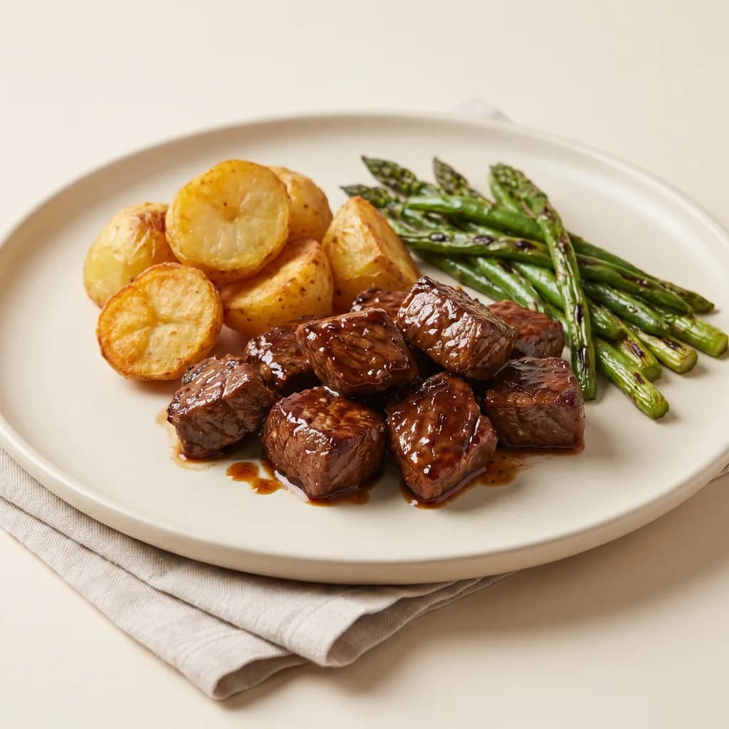 BBQ Steak Tips with Roast Potatoes