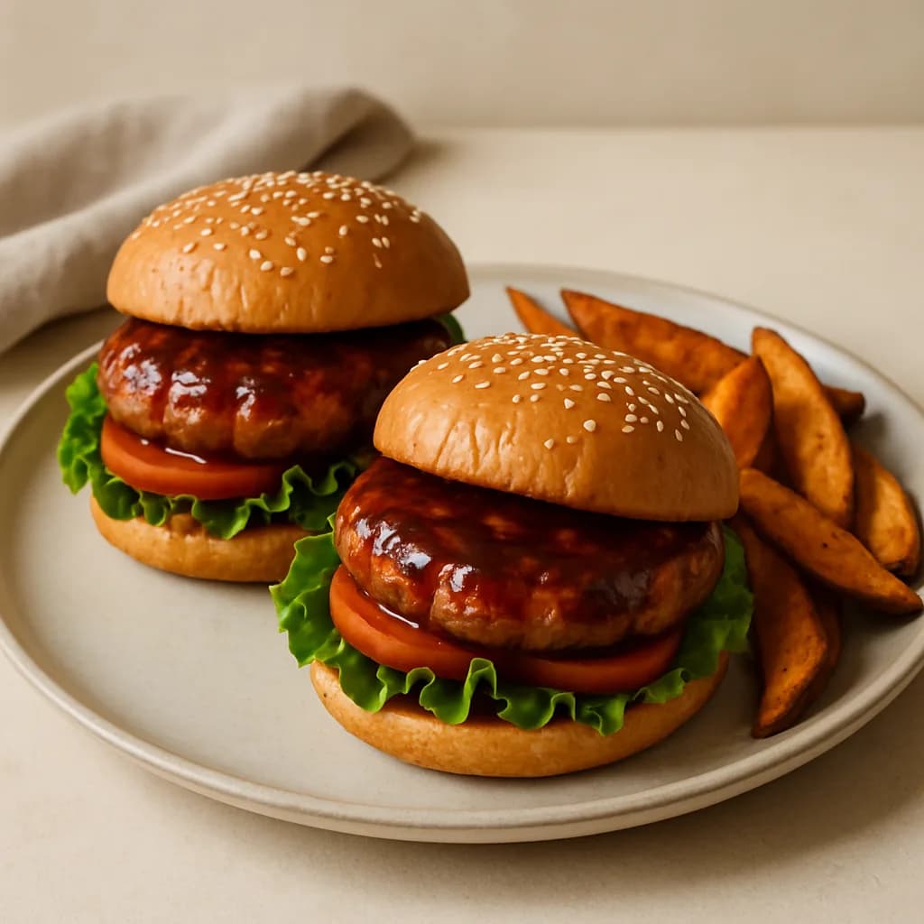 BBQ Turkey Burgers with Sweet Potato Wedges