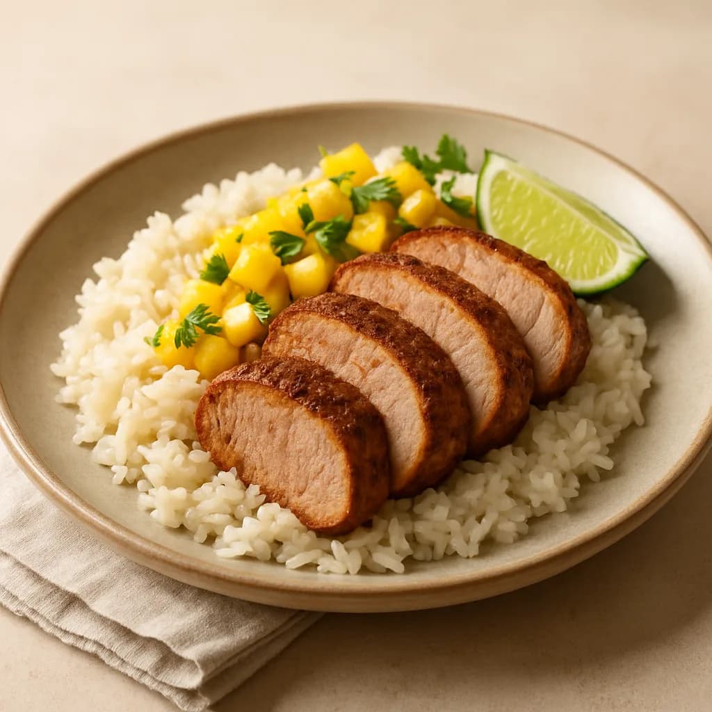 Caribbean Pork with Coconut Rice