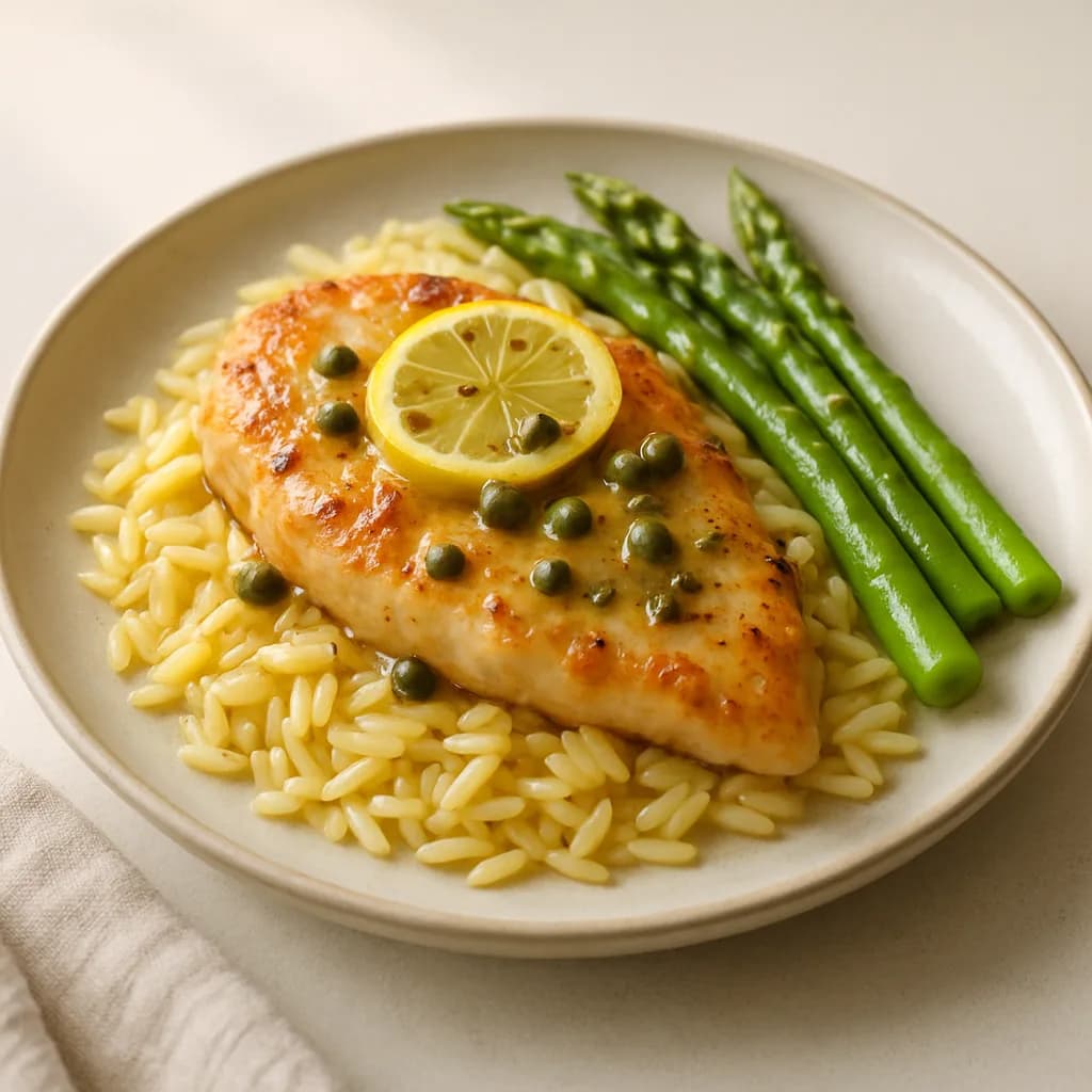 Chicken Piccata with Orzo and Asparagus