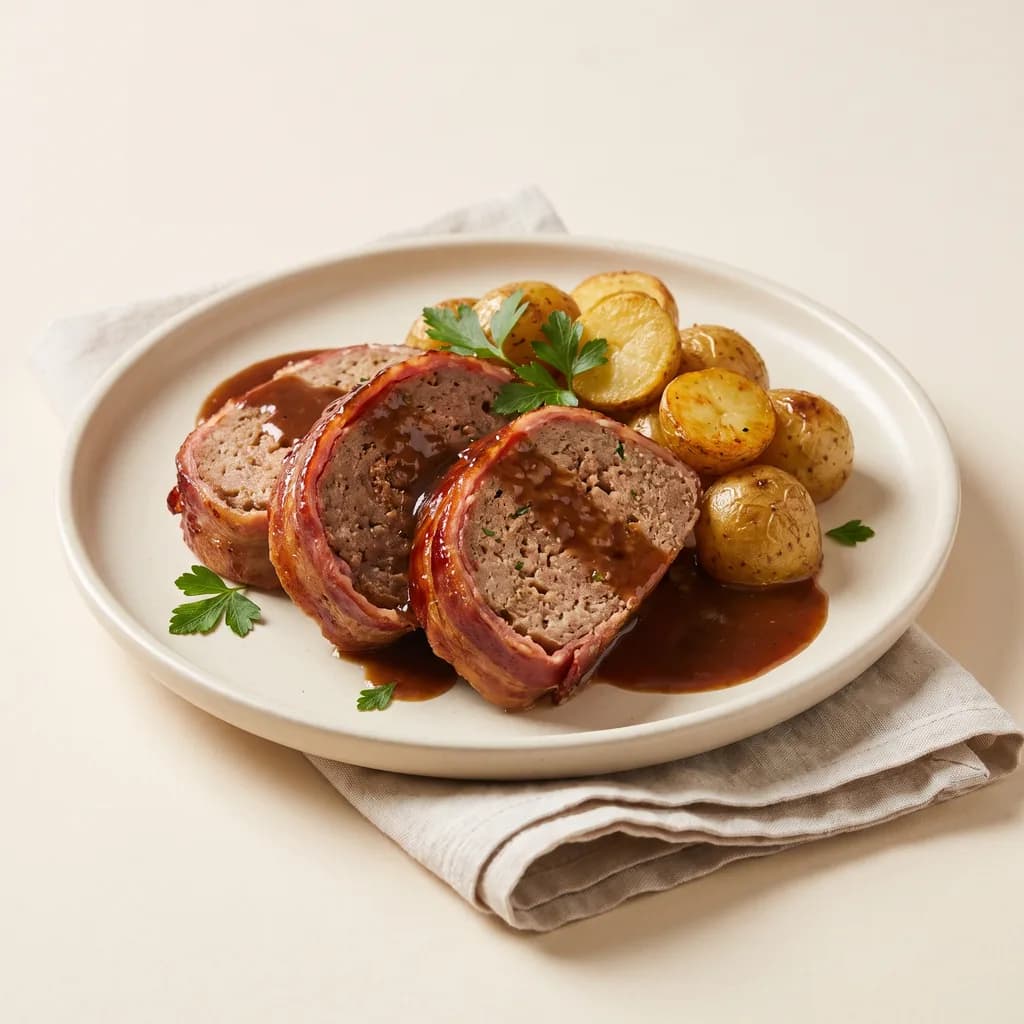 Bacon-Wrapped Meatloaf with Potatoes