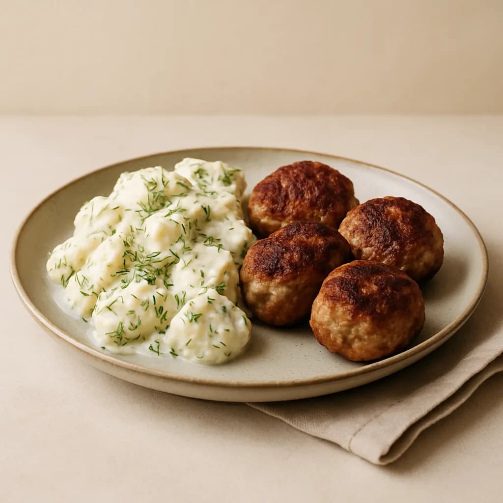 Danish Pork Meatballs with Creamy Potato Salad