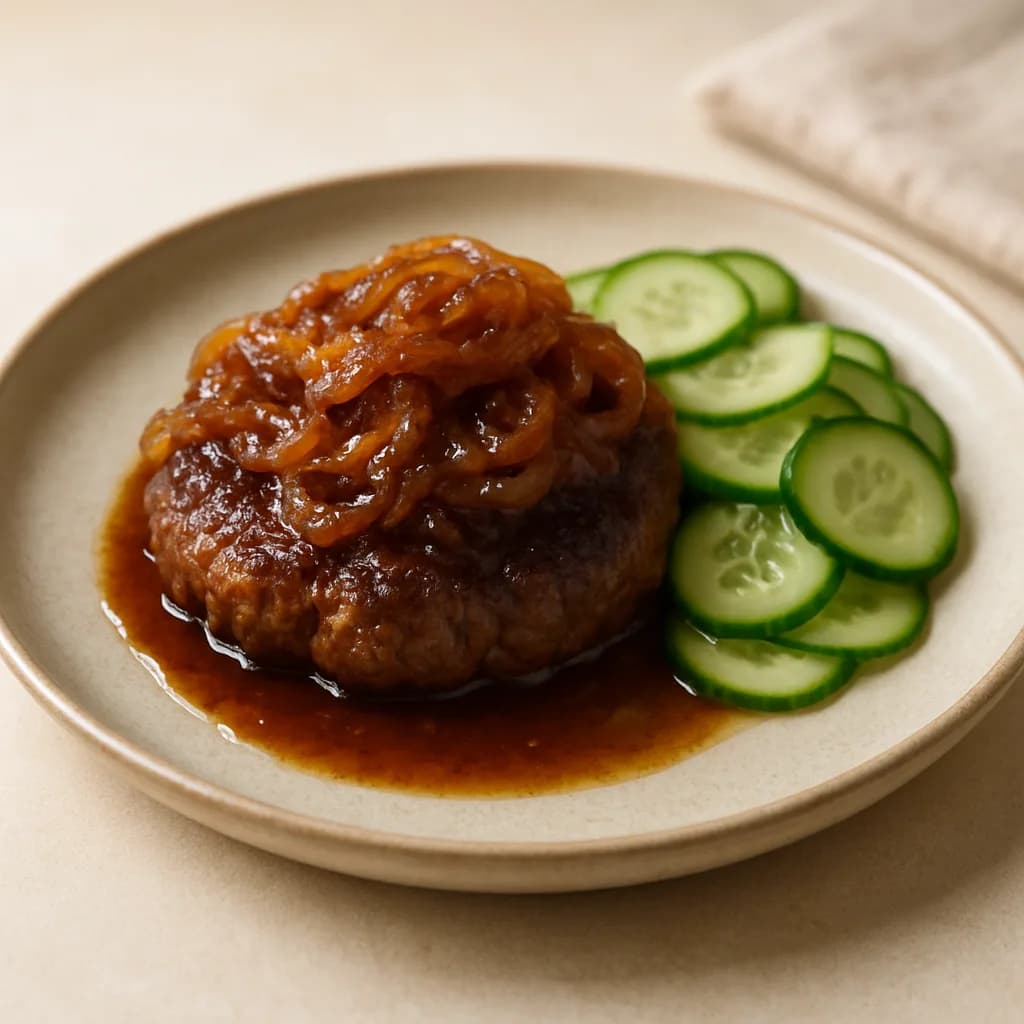 Hakkebøf with Soft Onions and Cucumber Salad