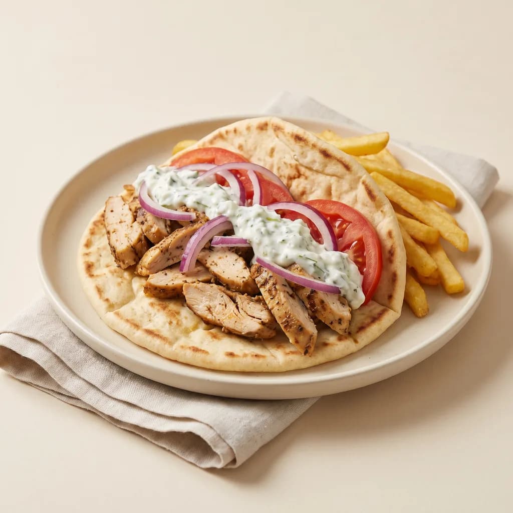 Græsk kyllingegyros med pomfritter