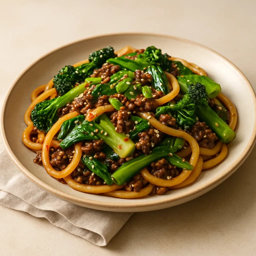 Chinese Honey-Soy Beef Udon with Bok Choy & Broccolini