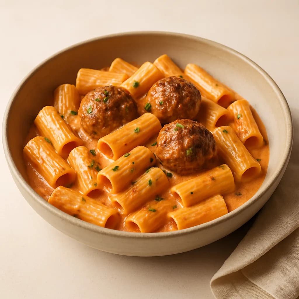 Meatballs in Cream Sauce with Rigatoni