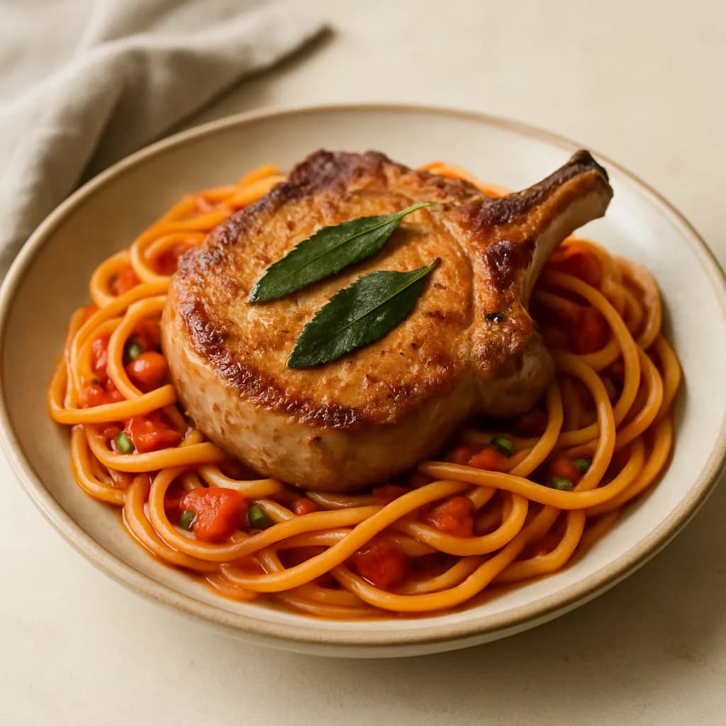Sage Pork Chop with Linguine