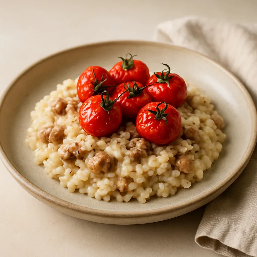 Sausage Risotto with Roasted Tomatoes