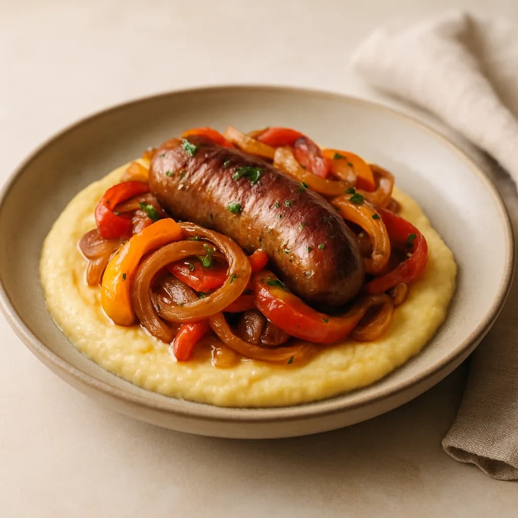 Italian Sausage and Peppers over Polenta