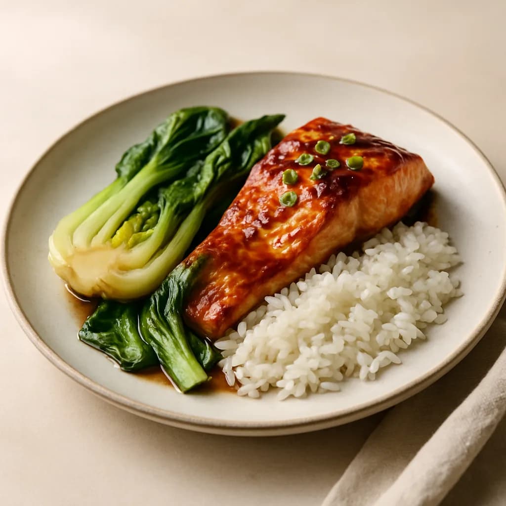 Soy-Ginger Salmon with Bok Choy and Rice
