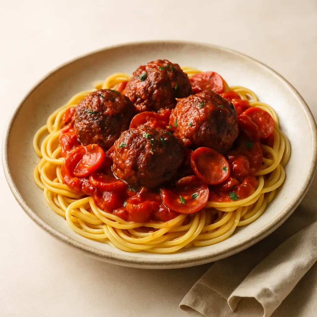 Italian Meatballs with Pepperoni Tomato Sauce
